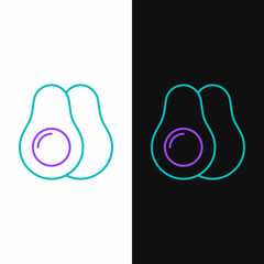 Line Avocado fruit icon isolated on white and black background. Colorful outline concept. Vector
