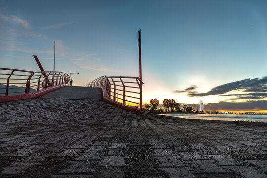 Sunset and cycling at Baris Manco bridge Izmir,Turkey