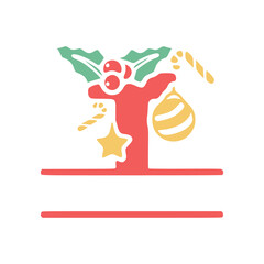 The letter T is decorated with mistletoe and Christmas elements, personalized monogram, vector logo, emblems or initial design.