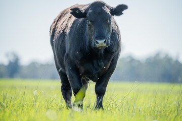 Beef cows and calves grazing on grass in Australia. Eating hay and silage. breeds include speckle...