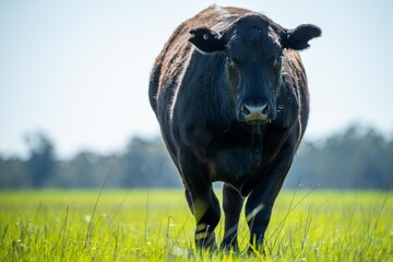 Beef cows and calves grazing on grass in Australia. Eating hay and silage. breeds include speckle...