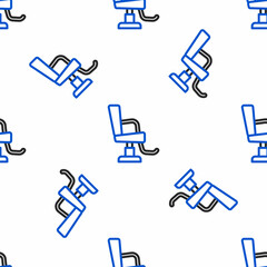Line Barbershop chair icon isolated seamless pattern on white background. Barber armchair sign. Colorful outline concept. Vector