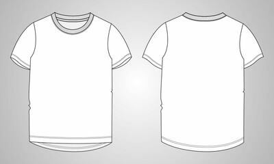 Flat Short sleeve T-shirt Technical sketch fashion template for Women's. Vector art illustration Clothing mock up front and back views. Easy Edit customizable