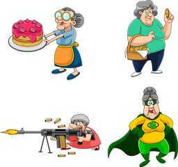 Grandma Cartoon Characters. Vector Collection Set Isolated On White Background