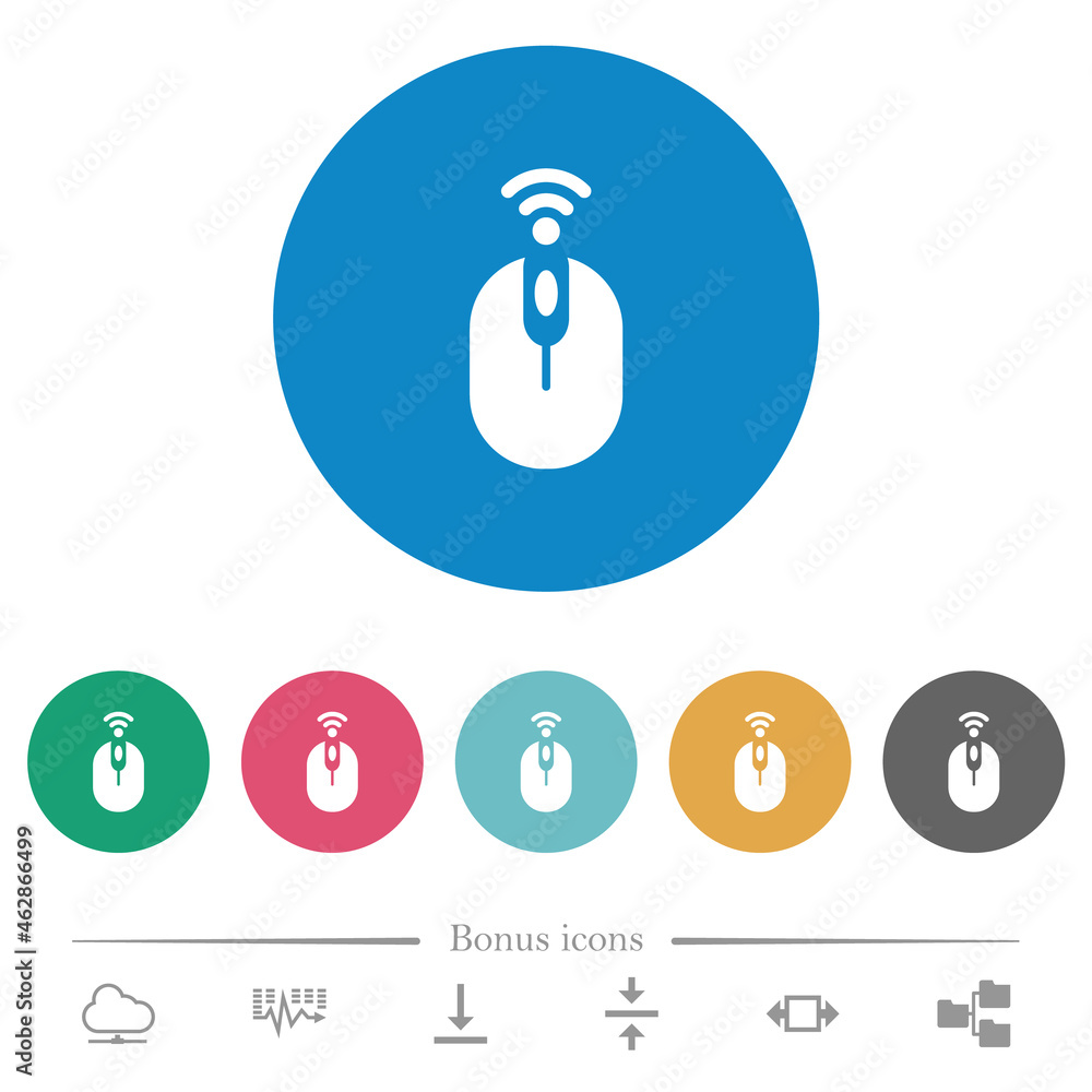 Poster wireless computer mouse flat round icons