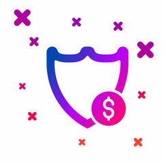 Color Shield with dollar symbol icon isolated on white background. Security shield protection. Money security concept. Gradient random dynamic shapes. Vector