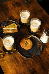 Brunch. Family breakfast or brunch set served on rustic wooden table