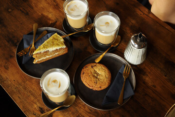 Brunch. Family breakfast or brunch set served on rustic wooden table