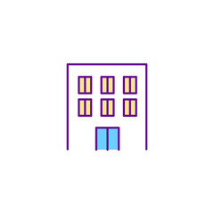 Residential building RGB color icon. Multi story house. Architectural structure. Metropolis symbol. Real estate in urban district. Isolated vector illustration. Simple filled line drawing