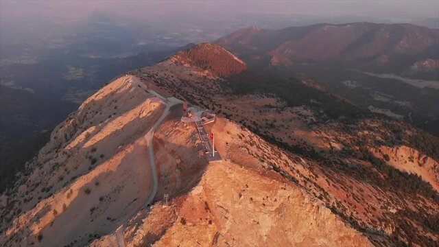 Aerial view of world famous paragliding and parasailing Turkish mount Babadag ,spot for extrim parachute sport in Oludeniz in Fethiye, Turkey