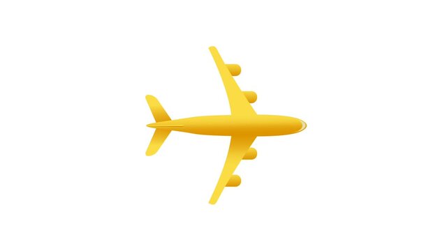 Yellow plane isolated on white background in squeeze effect. loop animation of plan icon. 
