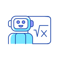 Robotics in education RGB color icon. Robot teacher. Implementing artificial intelligence in classroom. Technological advancement. Isolated vector illustration. Simple filled line drawing