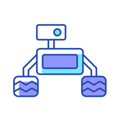 Space exploration robot RGB color icon. Collecting sample for examination. Robotic vehicle. Performing actions in space. Autonomous robot. Isolated vector illustration. Simple filled line drawing