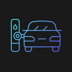 Robotic gas pump gradient vector icon for dark theme. Automated fueling process. Hands-free refueling system. Thin line color symbol. Modern style pictogram. Vector isolated outline drawing