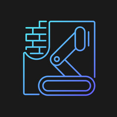 Robotics in concrete works gradient vector icon for dark theme. Autonomous machine in construction. Speeding up process. Thin line color symbol. Modern style pictogram. Vector isolated outline drawing