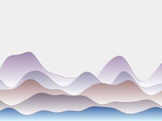 Abstract mountains background. Curved layers in pastel blue violet colors. Papercut style hills. Awesome vector illustration.