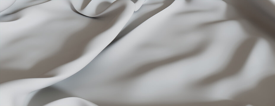 White Fabric Wallpaper with Wrinkles. Luxury Surface Texture.