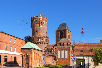 The Neustaedter gate (Neustädter Tor) with its historical coat of arms, Tangermuende, Saxony...