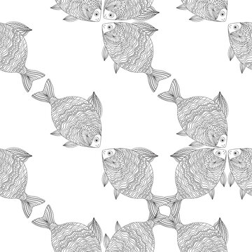 Abstract black and white fishes pattern