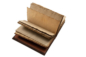 An open empty old notebook isolated on a white background.