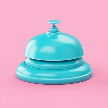 3D Rendering Blue Reception bell isolated on Pink