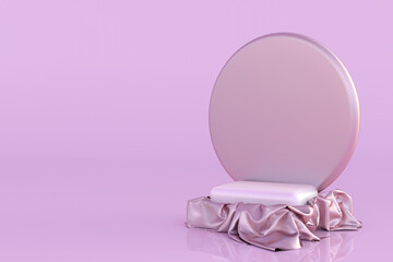 3D podium pedestal isolated on pink pastel background. Minimal template for design. Abstract mock up scene concept. Valentine, feminine, copy space