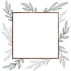 Square frame with plants. The skeleton of the leaves. Vector illustration. It can be used for wedding invitations, for presentations in social networks