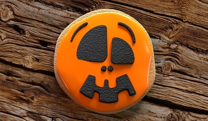 Halloween skull cookie on wooden background - 3D illustration