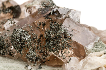 Macro mineral stone quartz chlorite Palygorskite rock on a white background