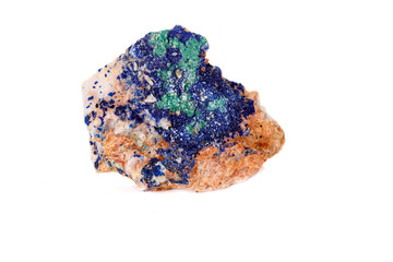 Macro mineral stone Malachite and Azurite against white background