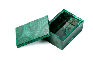 macro.malachite boxes on white background