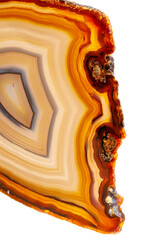 Macro mineral stone Yellow, brown Agate breed a white background