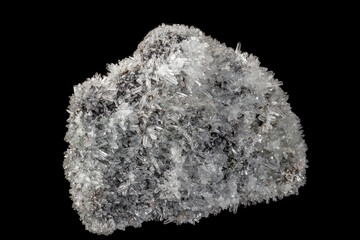 Macro mineral stone sulfite quartz on a black background