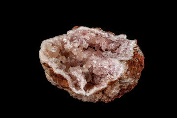 Macro mineral stone Pink Amethyst on a black background