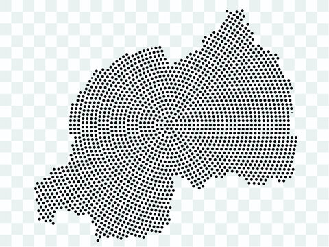 Abstract black map of Rwanda - planet dots planet, isolated on transparent background.Vector eps 10