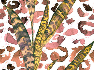Watercolor Roses, Peony and Leaves Seamless Pattern.