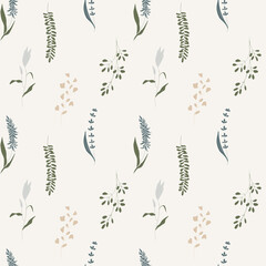 Botanical floral seamless pattern. Hand-drawn meadow flowers and leaves on a light background perfect for scrapbooking, greeting cards, wrapping paper