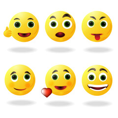 Vector cute set of smiles with realistic eyes