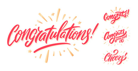 Congratulations set. Vector handwritten lettering words.
