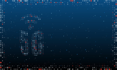 On the left is the 5G symbol filled with white dots. Pointillism style. Abstract futuristic frame of dots and circles. Some dots is red. Vector illustration on blue background with stars