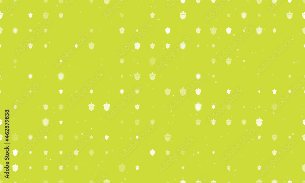 Poster seamless background pattern of evenly spaced white acorn symbols of different sizes and opacity. vec