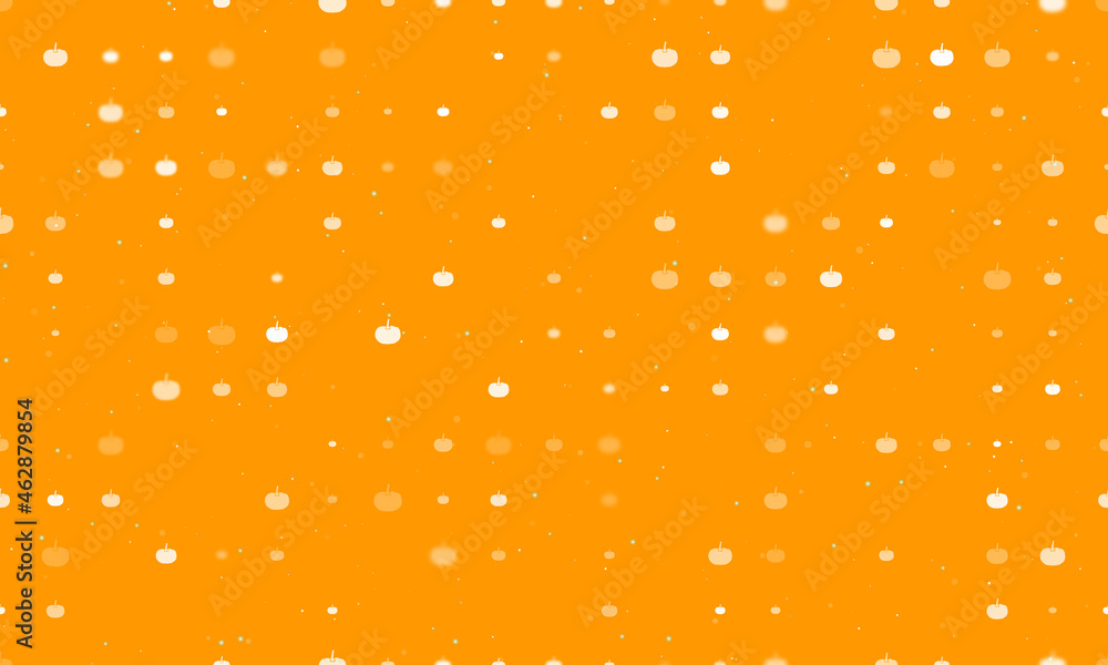 Poster seamless background pattern of evenly spaced white pumpkin symbols of different sizes and opacity. v
