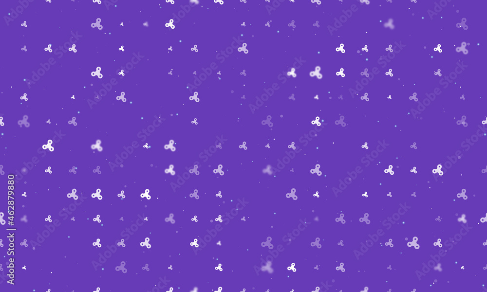 Poster seamless background pattern of evenly spaced white spinner symbols of different sizes and opacity. v