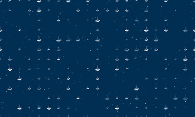 Seamless background pattern of evenly spaced white rowan berrys of different sizes and opacity. Vector illustration on dark blue background with stars