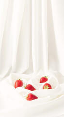 Fototapeta na wymiar Creative fruit composition with strawberry and milky background. Minimal summer concept.