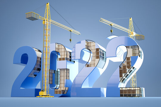 New Year 2022, 3d text, construction concept, 3d illustration 