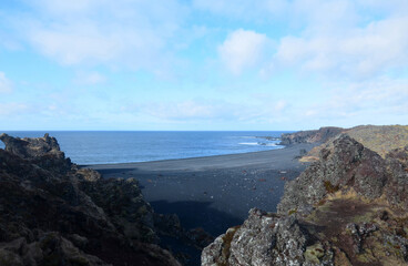 Empty Black Lava Sand Beach in Remote Iceland