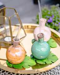 beautiful and interesting cocktail glasses for tropical cocktails at a restaurant