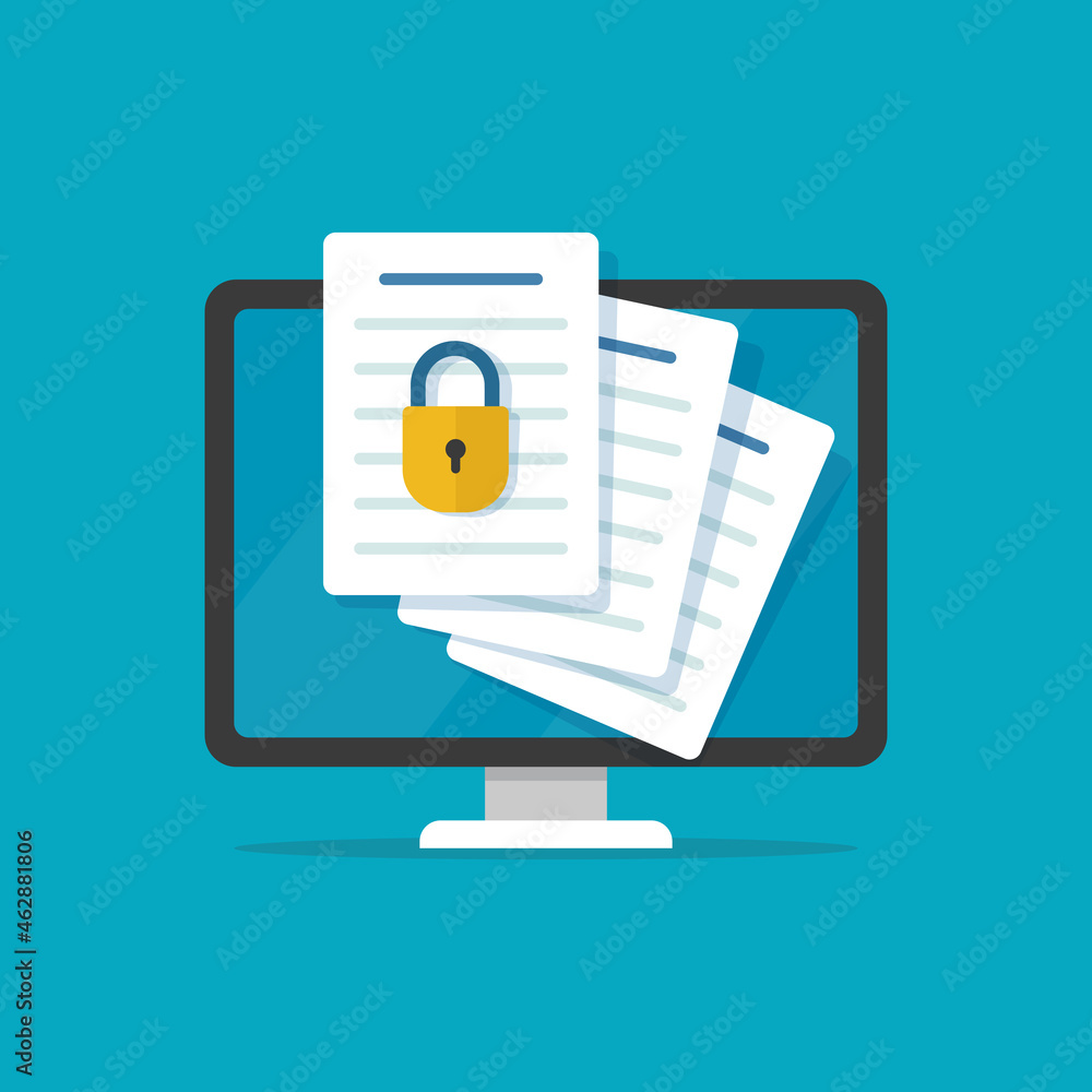 Poster secure confidential document online access with private lock,electronic safety doc data padlock symb