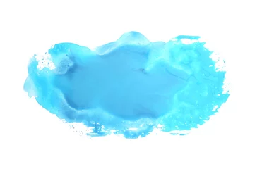 Crédence de cuisine en verre imprimé Cristaux Art Abstrait bleu aquarelle et acrylique flow blot peinture sur fond blanc.